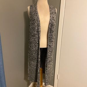 Chico’s long black/white sweater vest.